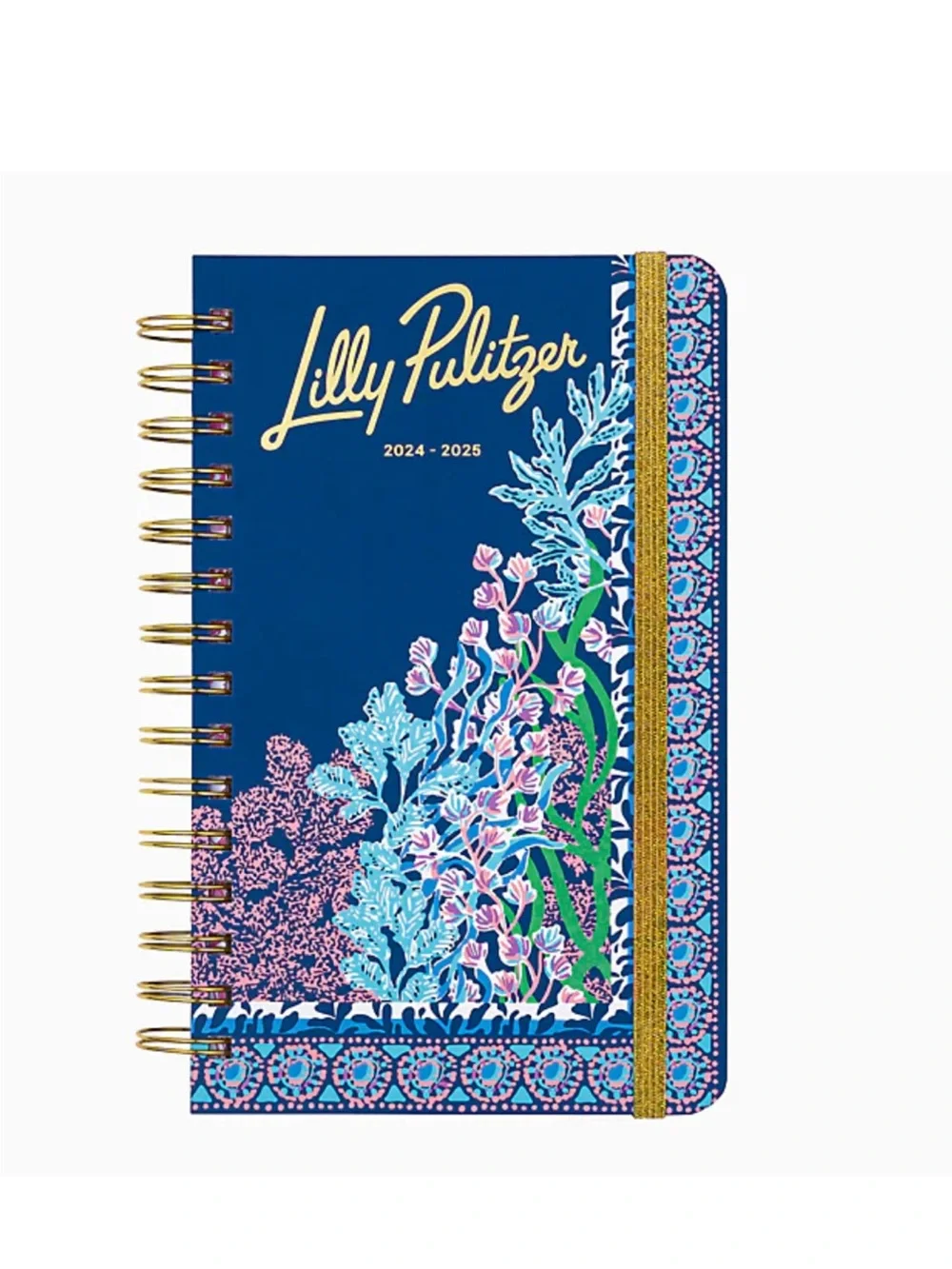 NWT, Lilly Pulitzer Navy Floral Gold-Accent Spiral Planner
